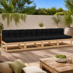 Durable 4 Piece Pinewood Garden Lounge Set with Cushions