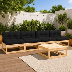 5 Piece Garden Lounge Set Outdoor Furniture Solid Pinewood Sofa Cushions