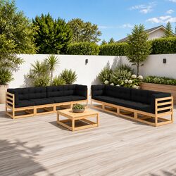 Sturdy 9 Piece Pinewood Garden Lounge Set with Cushions