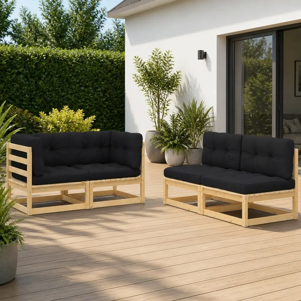 4 Piece Garden Lounge Set Solid Pinewood Cushions Anthracite