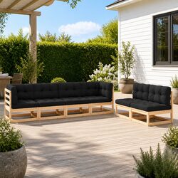 Durable 6 Piece Pinewood Garden Lounge Set with Cushions