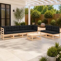 Durable 7 Piece Pinewood Garden Lounge Set with Cushions