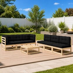 Solid Pinewood 7 Piece Garden Lounge Set with Cushions