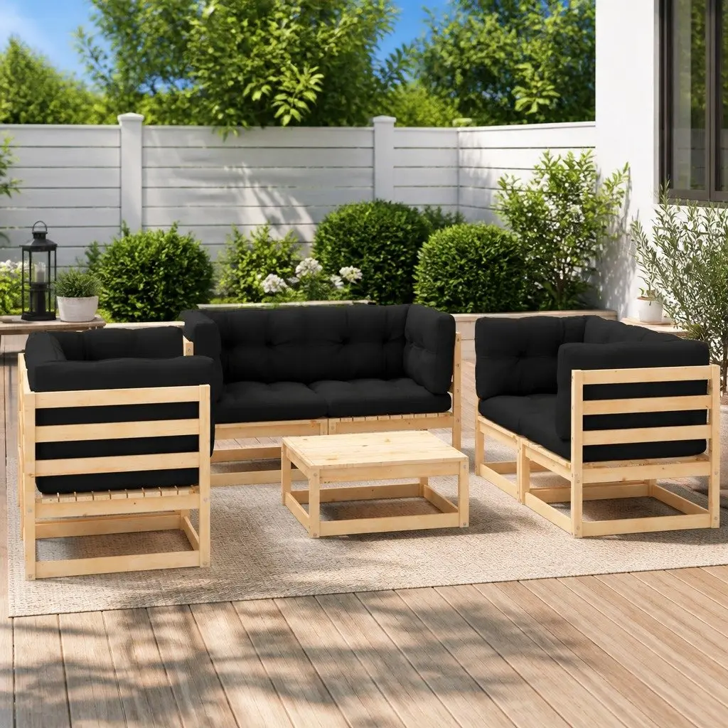 7 Piece Pinewood Outdoor Lounge Set with Cushions