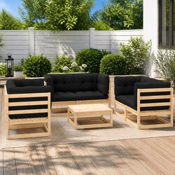 Sturdy 7 Piece Pinewood Outdoor Lounge Set with Cushions