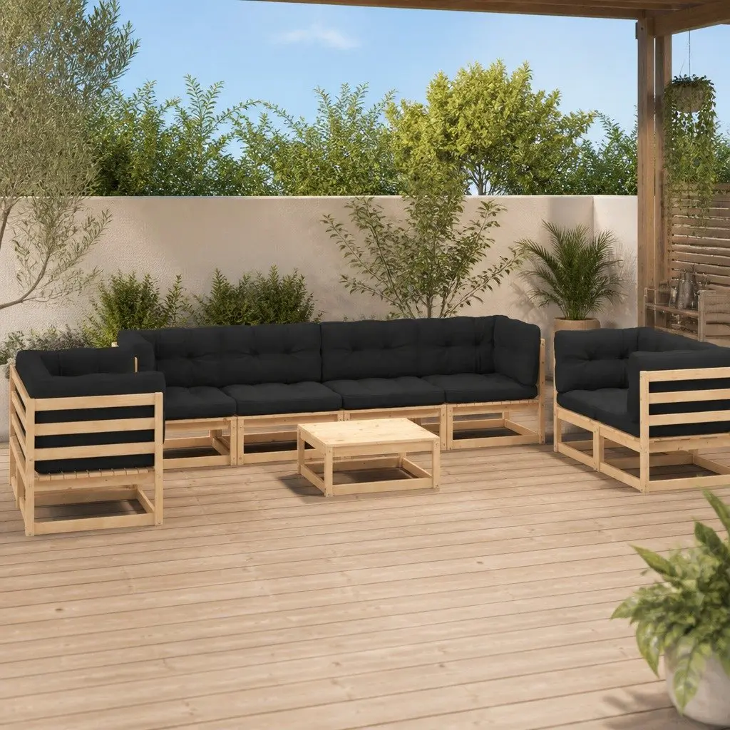 Garden Lounge Set Solid Pinewood 9 Piece Outdoor Furniture Sofa with Cushions Anthracite