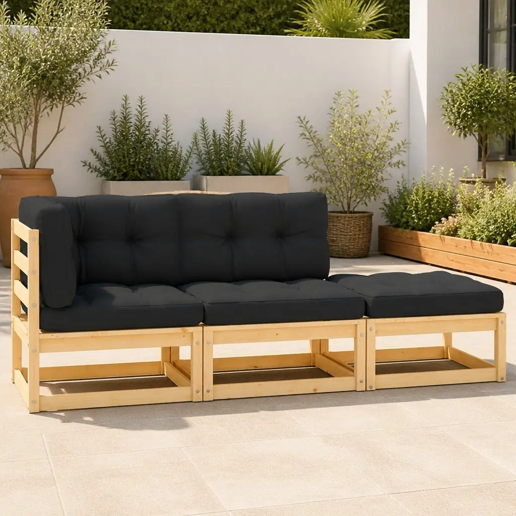 3 Piece Lounge Set Solid Pinewood Anthracite Outdoor Furniture
