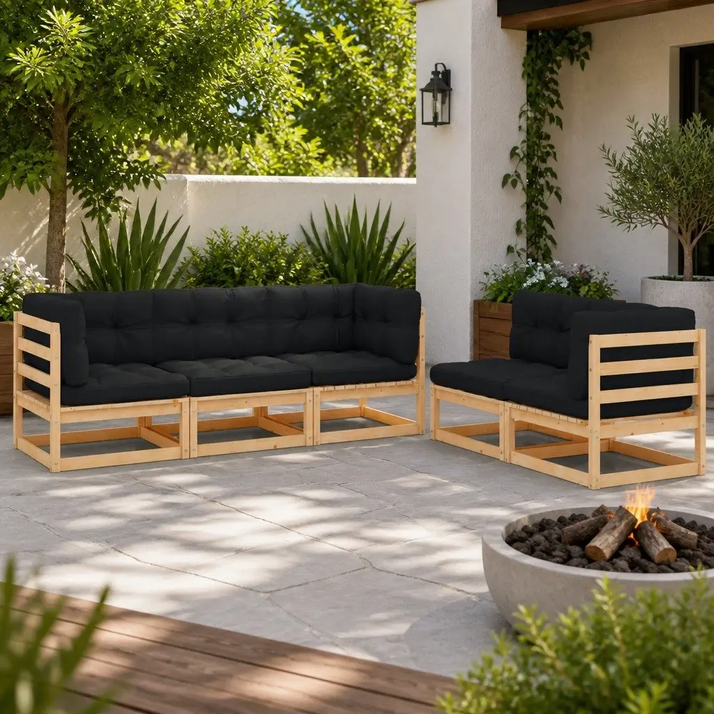5 Piece Garden Lounge Set Solid Pinewood Anthracite Outdoor Furniture