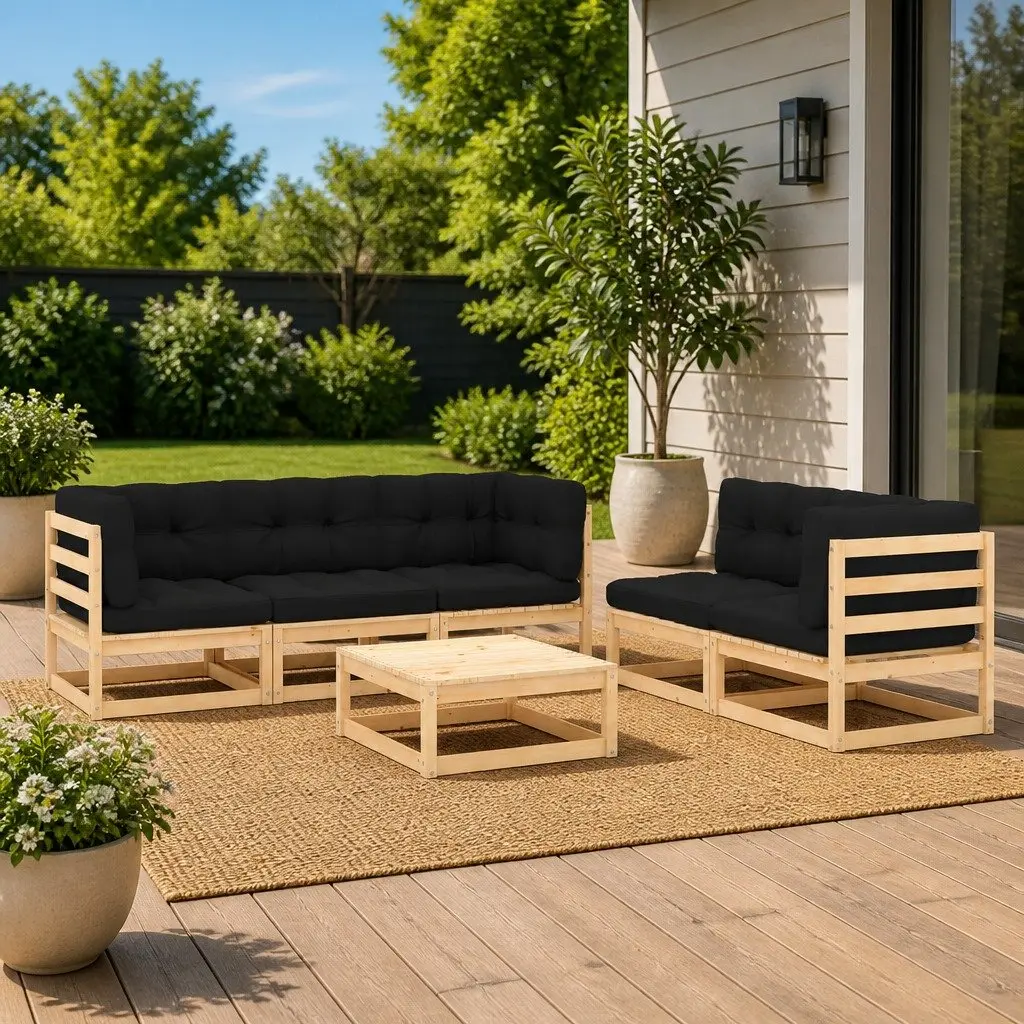 6 Piece Anthracite Lounge Set Outdoor Pinewood with Cushions Solid Garden Furniture