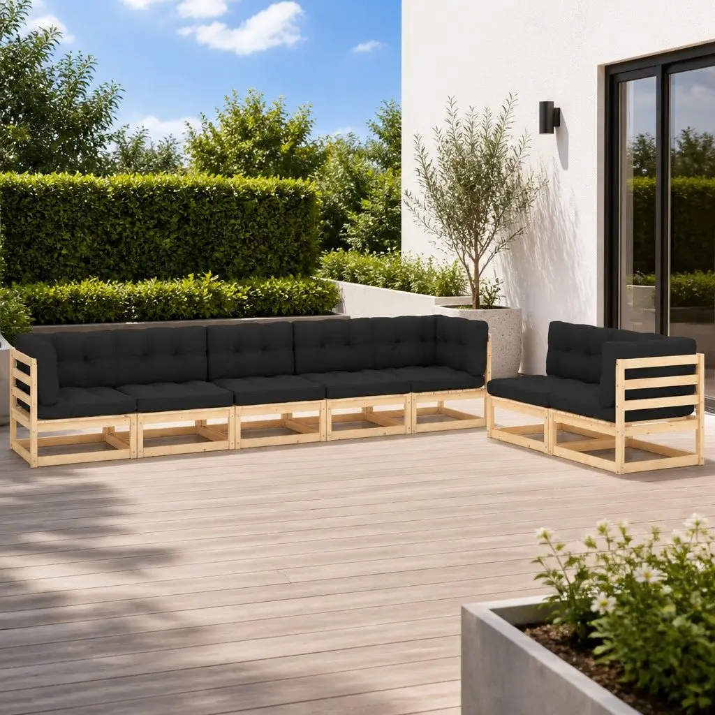 7 Piece Garden Lounge Set Solid Pinewood Anthracite with Cushions