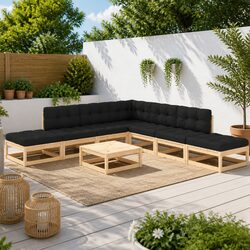 Premium 8 Piece Outdoor Pinewood Lounge Set with Cushions