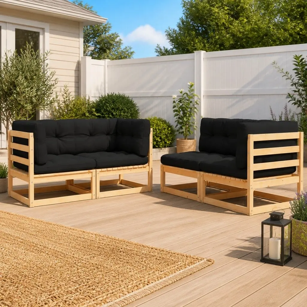 Garden Lounge Set Solid Pinewood 4 Piece Anthracite