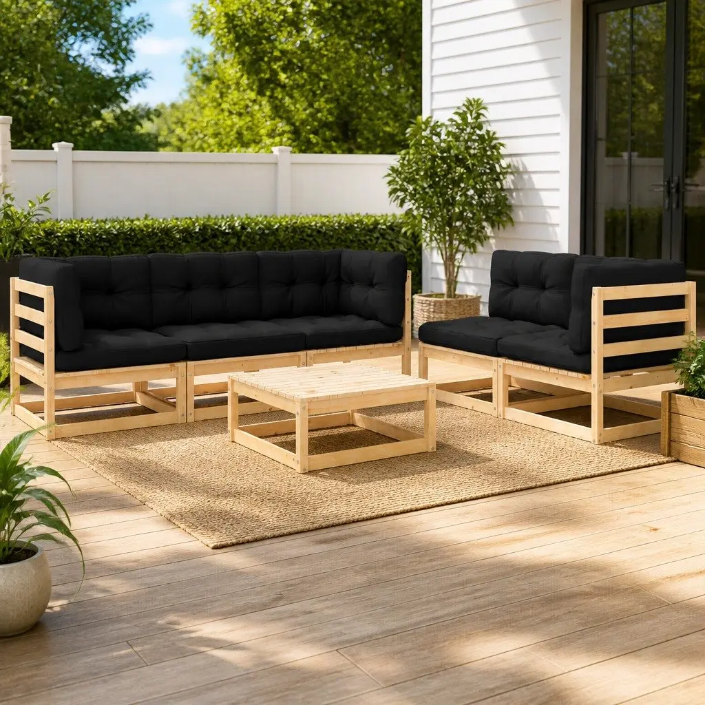 Garden Lounge Set 6 Piece Solid Pinewood with Cushions Anthracite Outdoor Furniture