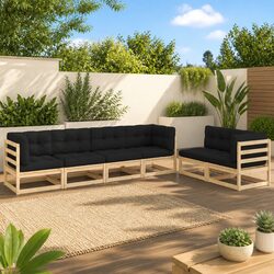 Sturdy 6-Piece Garden Lounge Set with Pinewood Sofa