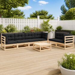 Premium 7 Piece Pinewood Garden Lounge Set with Cushions