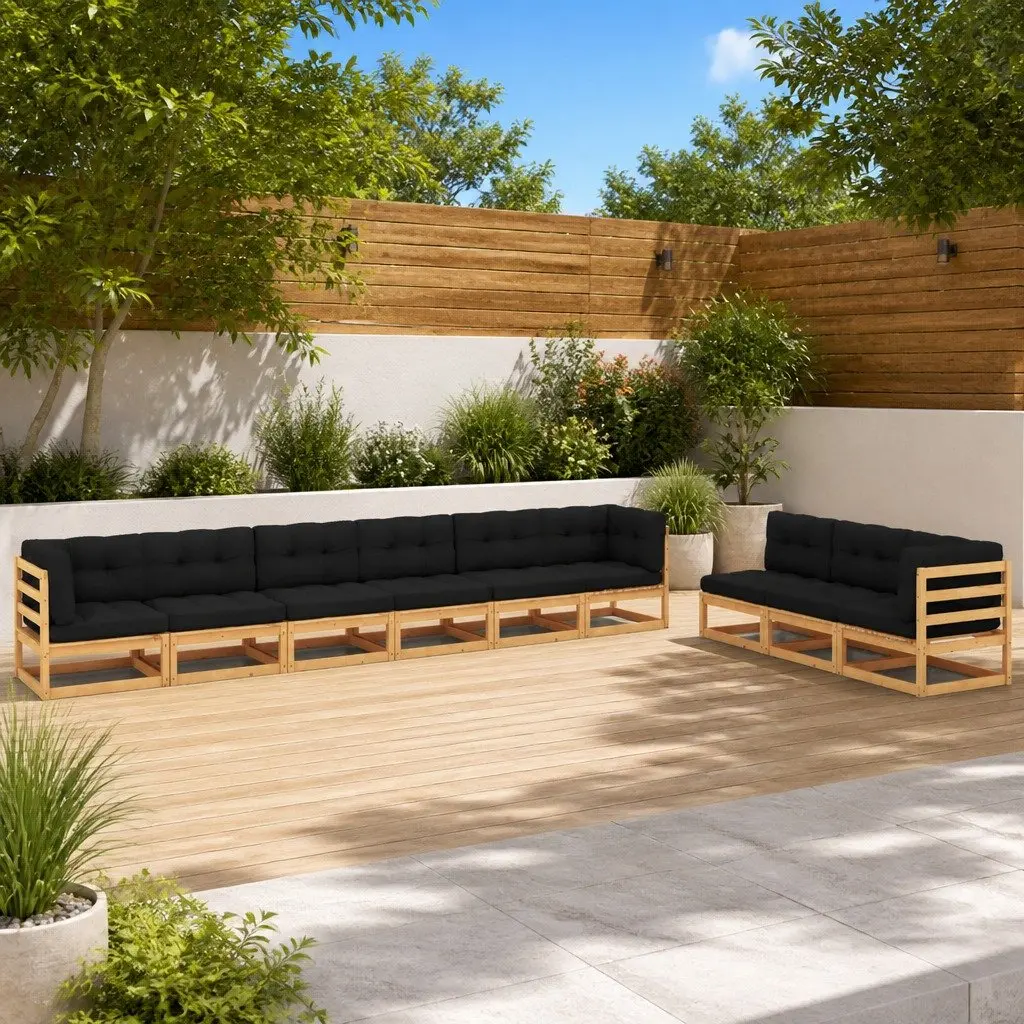 Solid Pinewood 9 Piece Garden Lounge Set with Cushions