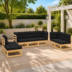Solid Pinewood 7 Piece Garden Lounge Set with Cushions