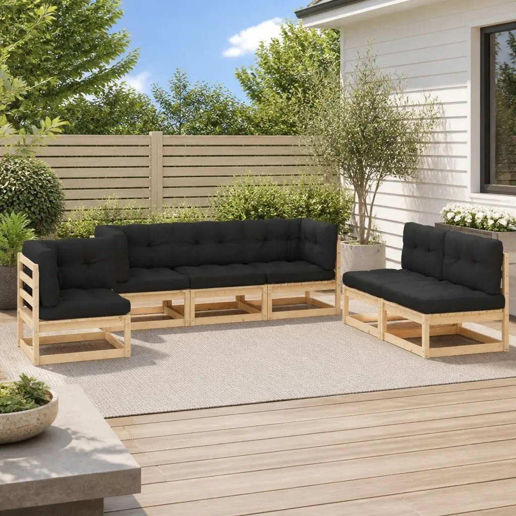 6 Piece Garden Lounge Set Solid Pinewood Modular Outdoor Furniture Anthracite