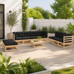 10 Piece Garden Lounge Set with Cushions Modular Outdoor Furniture Sectional