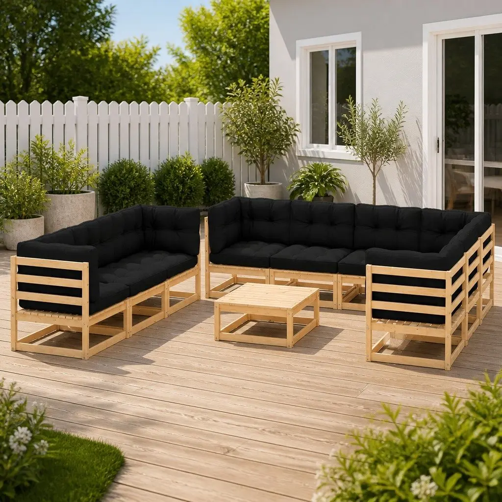 10 Piece Modular Lounge Set Solid Pinewood Anthracite with Cushions