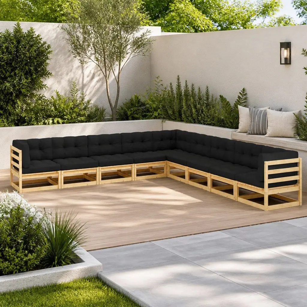 9-Piece Modular Garden Lounge Set with Pinewood Build