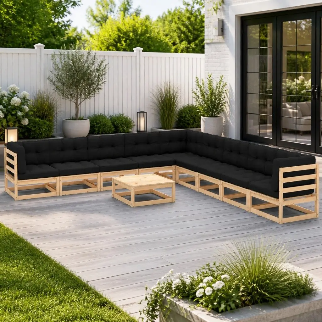 Garden Lounge Set Pinewood 10 Piece Outdoor Furniture with Cushions Anthracite