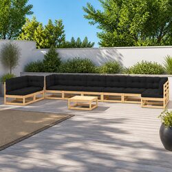 10-Piece Pallet Garden Lounge Set with Cushions