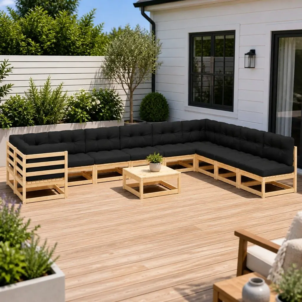 Garden Lounge Set 11 Piece Pallet Sofa Pinewood with Anthracite Cushions Outdoor
