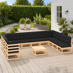 Garden Lounge Set 13 Piece Modular Patio Sofa Pinewood Frame Anthracite Cushions