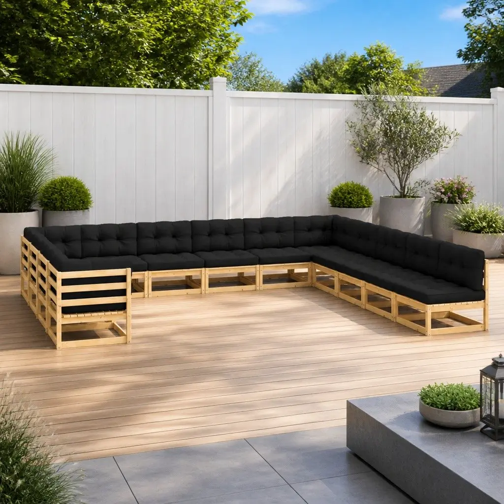 Garden Lounge Set Solid Pinewood 13 Piece Modular Pallet Sofa Outdoor Furniture Anthracite