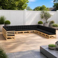 Premium Pinewood 13-Piece Garden Lounge Set with Cushions