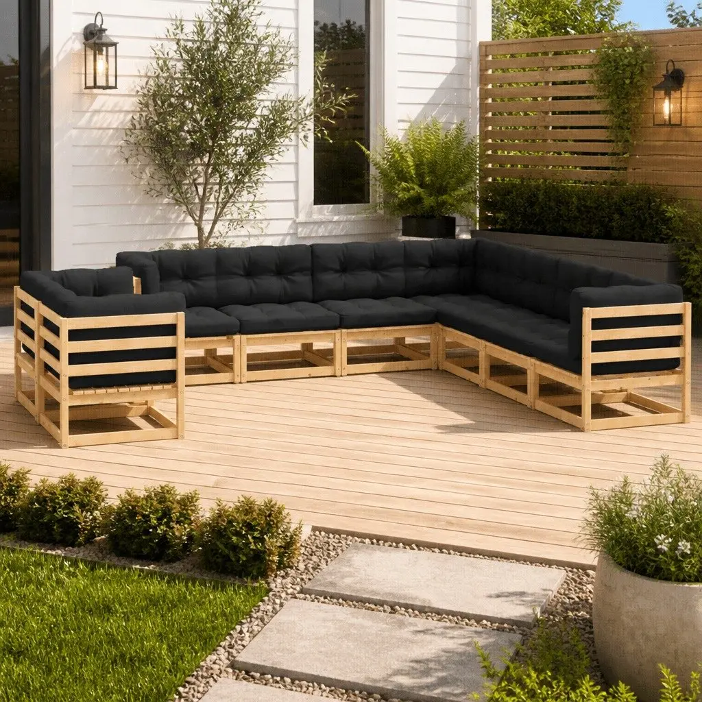 9-Piece Pinewood Pallet Sofa Garden Lounge Set