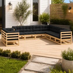 9-Piece Pinewood Pallet Sofa Garden Lounge Set