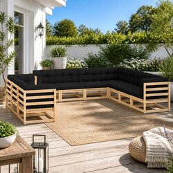 Pinewood 10-Piece Garden Lounge Set with Cushions