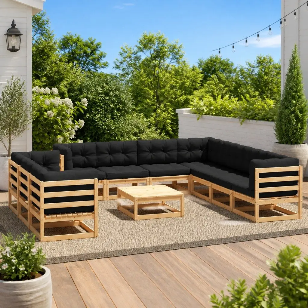 Garden Lounge Set Solid Pinewood 11 Piece Outdoor Patio Furniture Anthracite Cushions