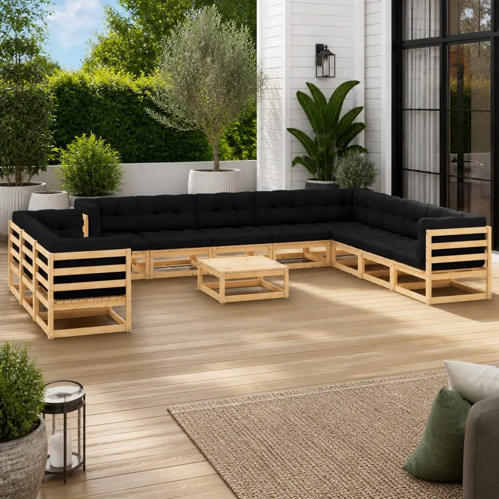 Garden Lounge Set Solid Pinewood 12 Piece Anthracite