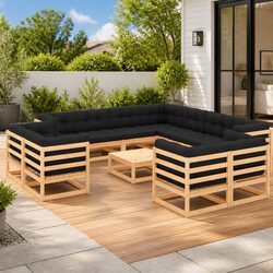 Garden Lounge Set with 12 Piece Pallet Sofa and Cushions
