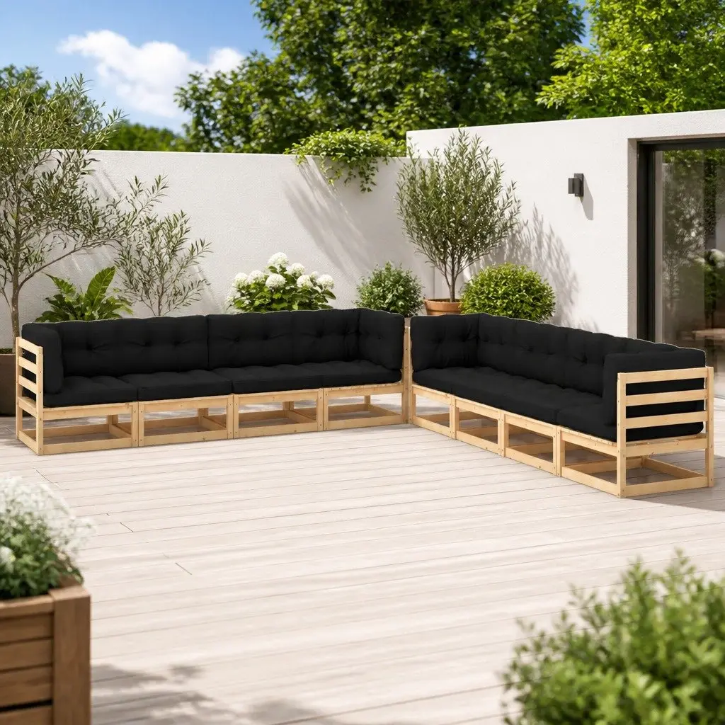 Garden Lounge Set Solid Pinewood 8 Piece Anthracite Cushions