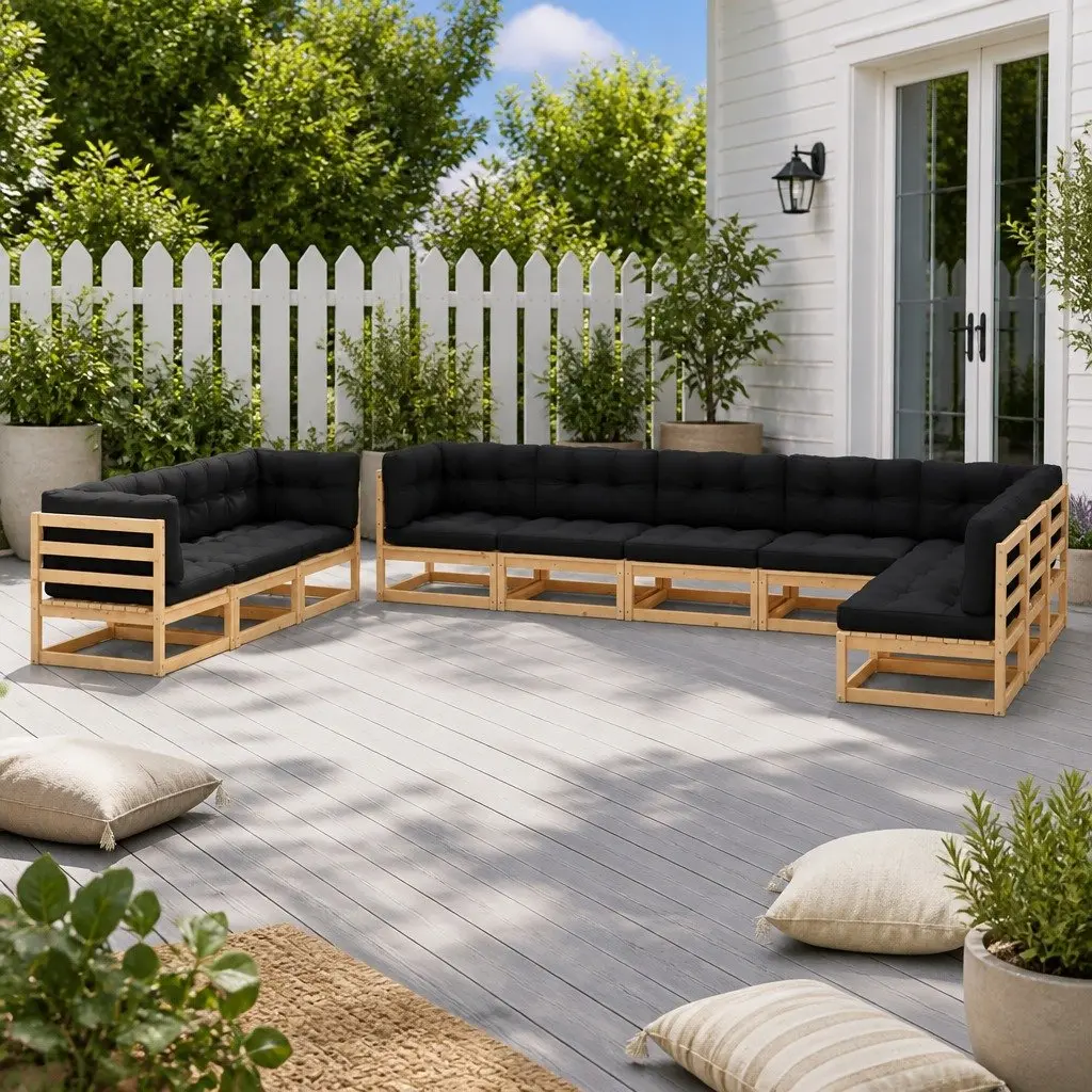 10 Piece Garden Lounge Set Pinewood Modular Pallet Sofa Outdoor Furniture with Cushions Anthracite