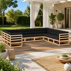10 Piece Modular Sofa Set with Pinewood and Anthracite Cushions
