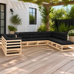 Durable 10 Piece Pallet Sofa Garden Lounge Set with Cushions