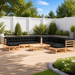 11-Piece Anthracite Garden Lounge Sofa Set with Pinewood