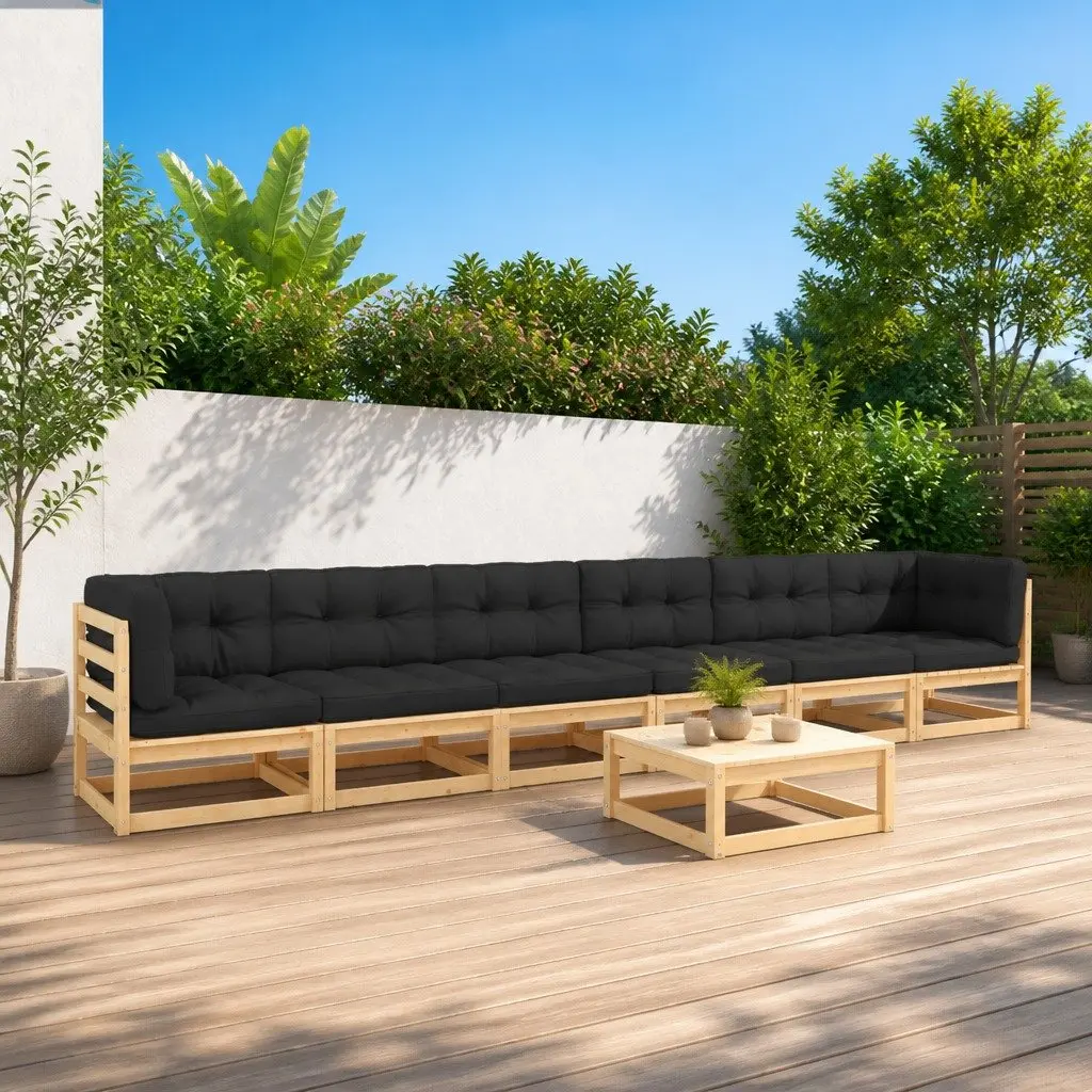Garden Lounge Set Pinewood 7 Piece Outdoor Furniture Anthracite Cushions