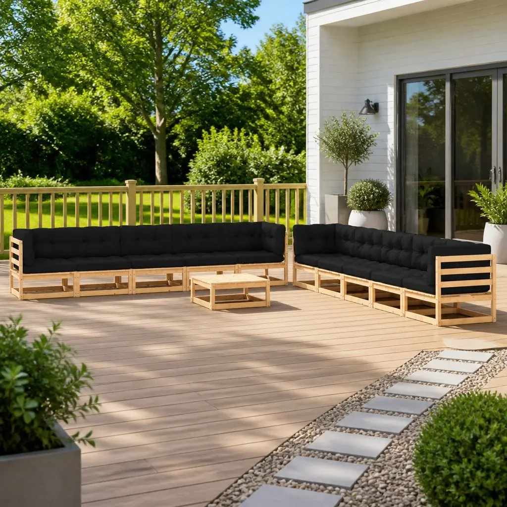 Garden Lounge Set 11 Piece Outdoor Sofa with Cushions Pallet Design Pinewood