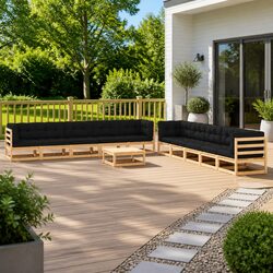 Durable 11 Piece Garden Lounge Set with Pinewood Design