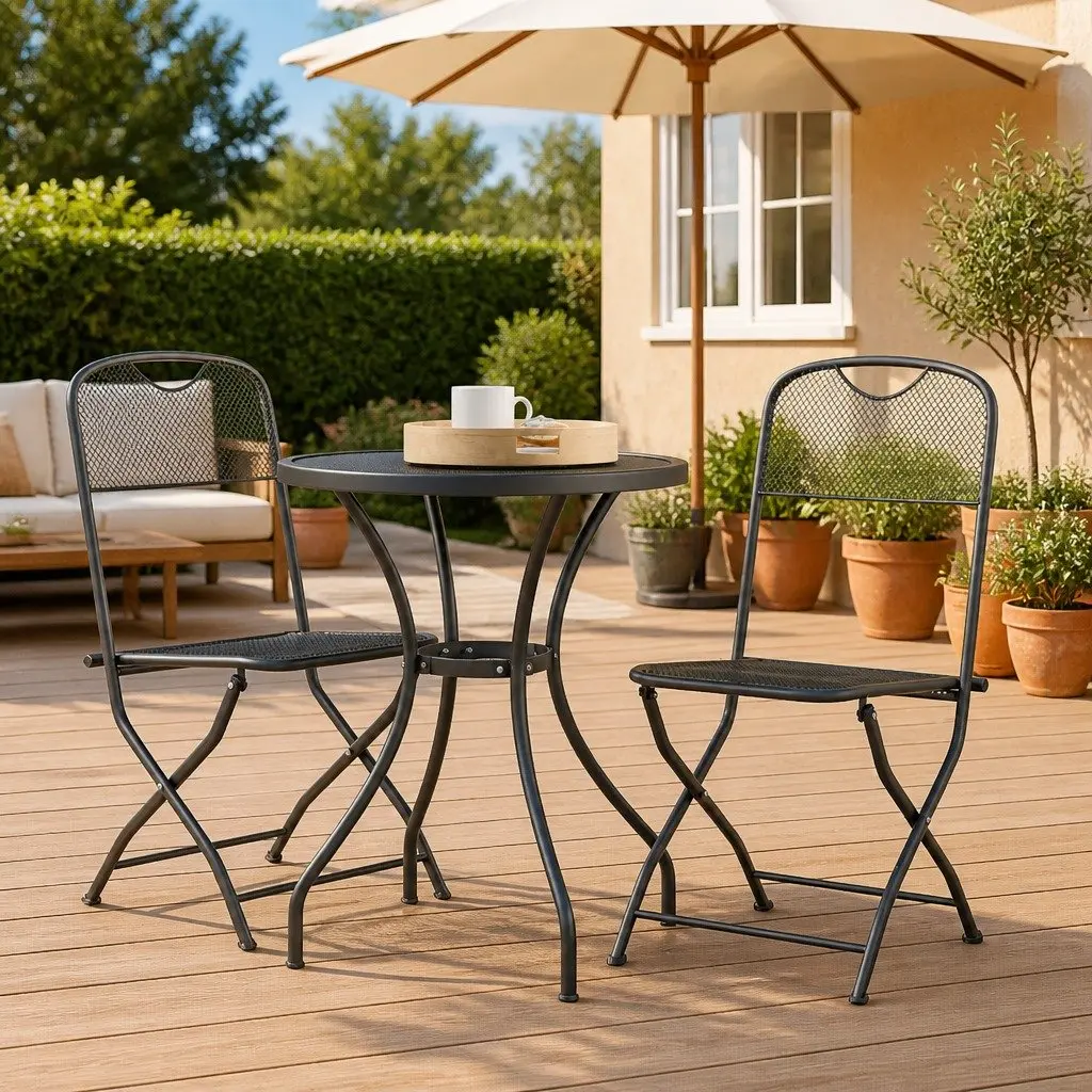 3-Piece Garden Dining Set with Expanded Metal Mesh