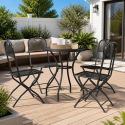 5 Piece Anthracite Garden Dining Set with Folding Chairs
