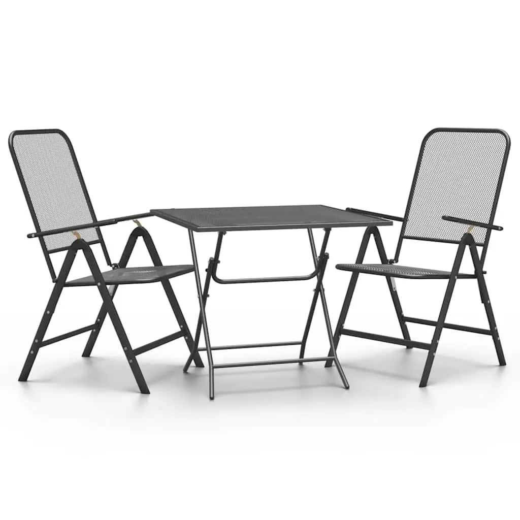 Garden Dining Set Expanded Metal 3 Piece Anthracite Foldable Adjustable