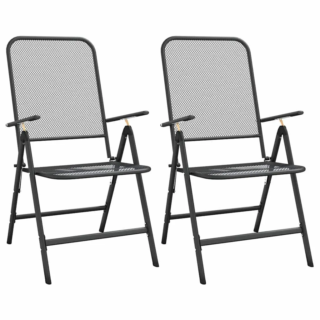 Garden Dining Set Expanded Metal 3 Piece Anthracite Foldable Adjustable