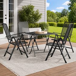 Durable 5 Piece Outdoor Dining Set with Foldable Chairs